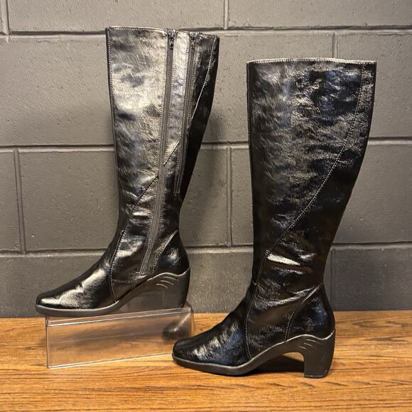 Y2K 90's Vintage Aerosoles Black Square Toe Knee High Boots Women’s 7.5 - Picture 1 of 8